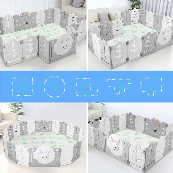 Baby Playpen 16 Panels Safe Fence Kids Enclosure Kidbot Activity Centre Safety Barrier Foldable Gate Play Yard Rabbit Design