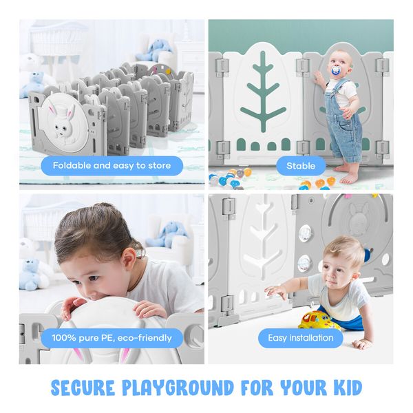 Baby Playpen 16 Panels Safe Fence Kids Enclosure Kidbot Activity Centre Safety Barrier Foldable Gate Play Yard Rabbit Design