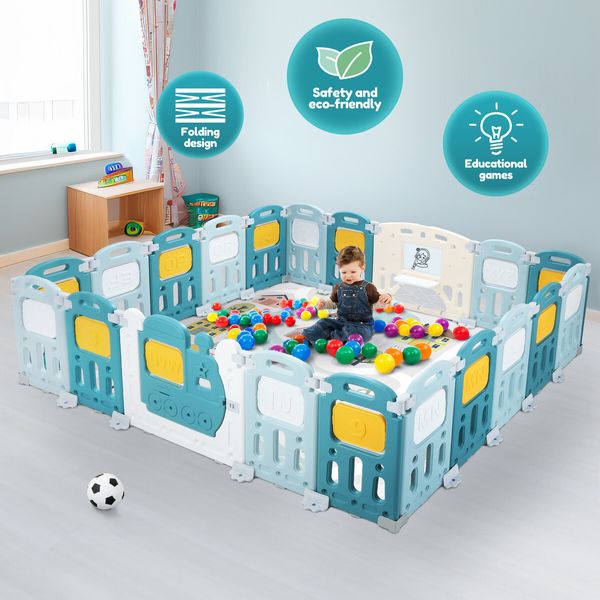 Baby Playpen 20 Panels Safe Fence Kids Enclosure Kidbot Activity Centre Safety Barrier Foldable Gate Play Yard Train Design