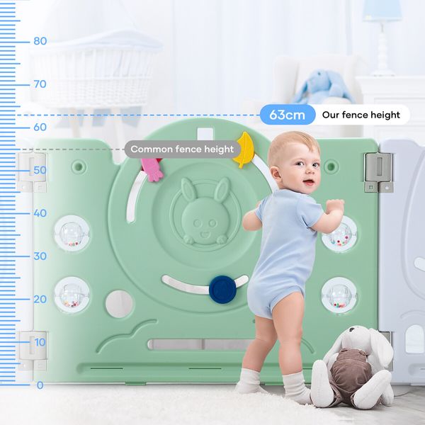 Baby Playpen 16 Panels Safe Fence Kids Enclosure Kidbot Activity Centre Safety Barrier Foldable Gate Play Yard Rabbit Design