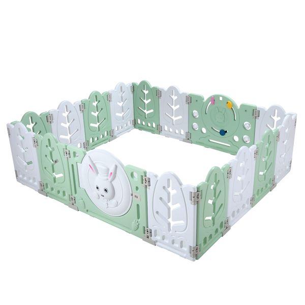 Baby Playpen 16 Panels Safe Fence Kids Enclosure Kidbot Activity Centre Safety Barrier Foldable Gate Play Yard Rabbit Design