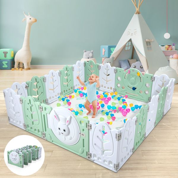 Baby Playpen 18 Panels Safe Fence Kids Enclosure Kidbot Activity Centre Safety Barrier Foldable Gate Play Yard Rabbit Design