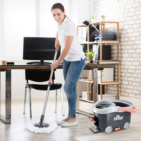 Spin Mop and Bucket Set Floor Cleaner Dust Magic Dry Twist Cleaning System 4 Microfibre Heads for Wood Tile Hardwood