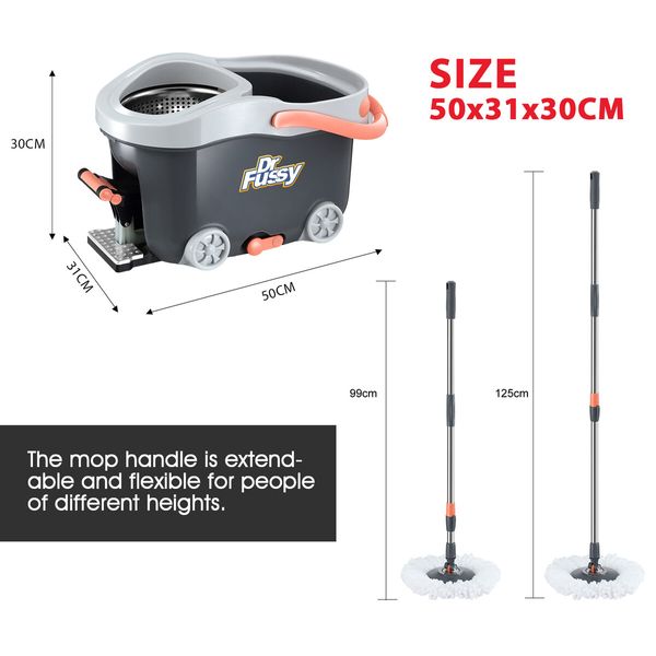 Spin Mop and Bucket Set Floor Cleaner Dust Magic Dry Twist Cleaning System 4 Microfibre Heads for Wood Tile Hardwood