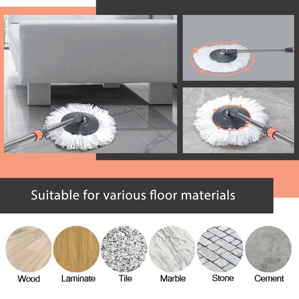 Spin Mop and Bucket Set Floor Cleaner Dust Magic Dry Twist Cleaning System 4 Microfibre Heads for Wood Tile Hardwood