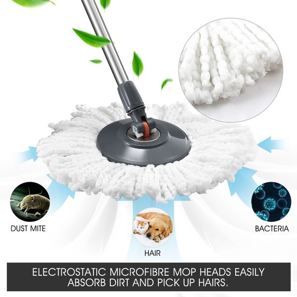 Spin Mop and Bucket Set Floor Cleaner Dust Magic Dry Twist Cleaning System 4 Microfibre Heads for Wood Tile Hardwood