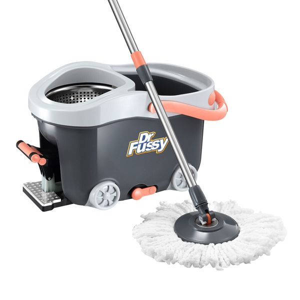 Spin Mop and Bucket Set Floor Cleaner Dust Magic Dry Twist Cleaning System 4 Microfibre Heads for Wood Tile Hardwood