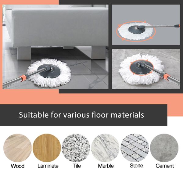 Spin Mop and Bucket Kit Wood Tile Floor Cleaner 4 Microfibre Heads Magic Dry Twist Dust Cleaning System