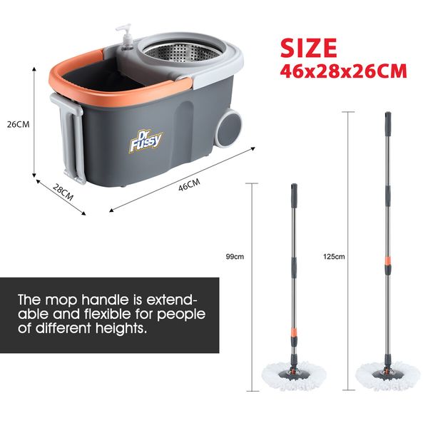 Spin Mop and Bucket Kit Wood Tile Floor Cleaner 4 Microfibre Heads Magic Dry Twist Dust Cleaning System