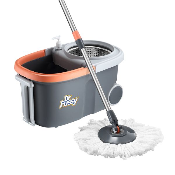 Spin Mop and Bucket Kit Wood Tile Floor Cleaner 4 Microfibre Heads Magic Dry Twist Dust Cleaning System