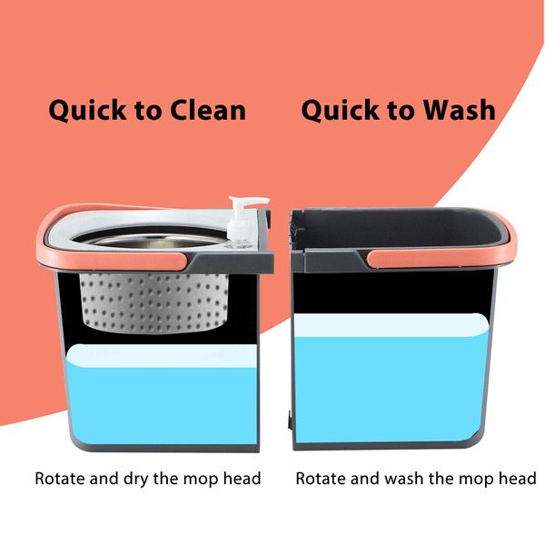 Spin Mop and Twin Bucket Set Tile Wood Floor Cleaner 4 Microfibre Heads Magic Dry Twist Separate Stackable Cleaning System