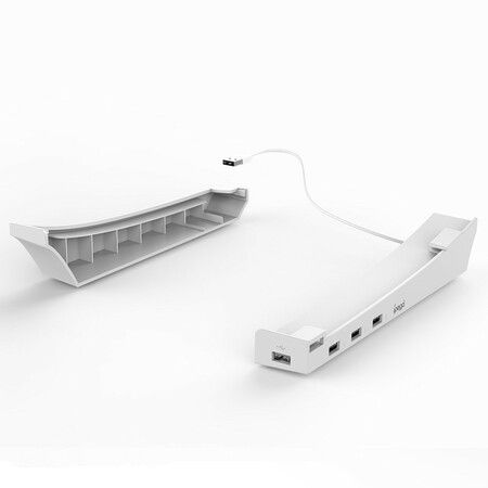 Horizontal Stand for PS5 with 4 USB Extension, Cabinet Console Laydown Holder with Charging Data USB Hub