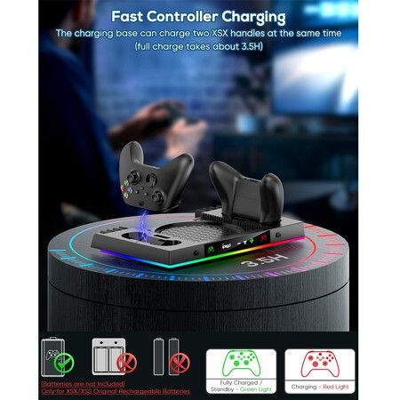 RGB Cooling Fan Charging Station with Dual Charger Dock and Cooler System Stand for Xbox Series X