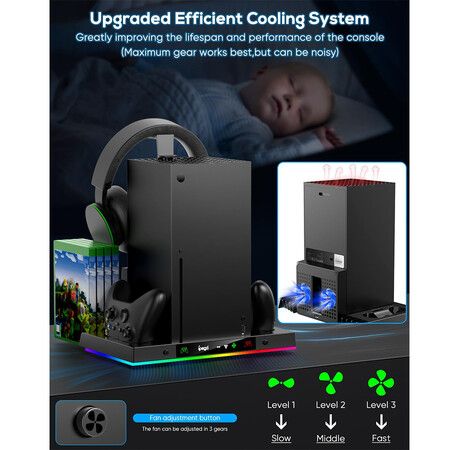 RGB Cooling Fan Charging Station with Dual Charger Dock and Cooler System Stand for Xbox Series X