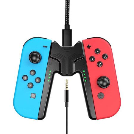 JoyCon Charging Grip for Switch/Switch OLED, Comfort Joycon Grip Controllers with USB-C Cable (Audio Version)