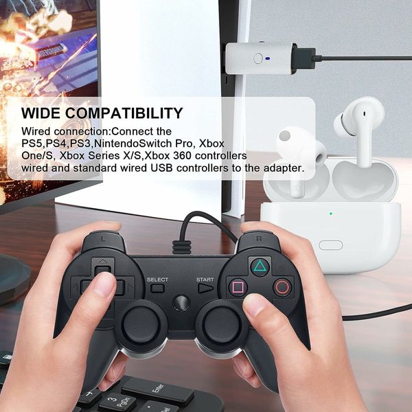 Wireless Controller Adapter, USB Coverter for PS5/PS4/Windows/Nintendo Switch/OLED