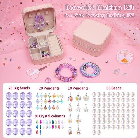 Jewelry Making Kit for Girls Jewelry Making Supplies Beads Charms Bracelets for DIY Craft Gifts Crystal Gifts for Girls,Girls Gifts Age 8-10 Col.Purple