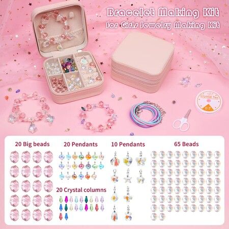 Jewelry Making Kit for Girls Jewelry Making Supplies Beads Charms Bracelets for DIY Craft Gifts Crystal Gifts for Girls,Girls Gifts Age 8-10 Col.Pink