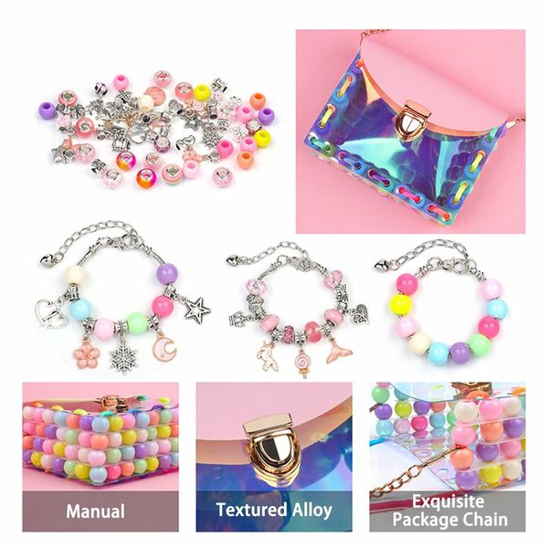 158pcs Kids Purse Making Kit Birthday Charm Bracelet Making Kit,Making Your Own Fashion Handbag/Bracelets Party Favors Gifts Crafts for Girls