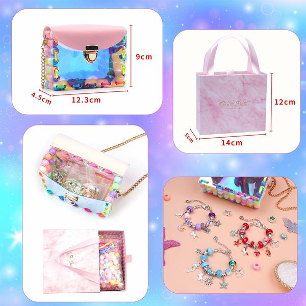 158pcs Kids Purse Making Kit Birthday Charm Bracelet Making Kit,Making Your Own Fashion Handbag/Bracelets Party Favors Gifts Crafts for Girls