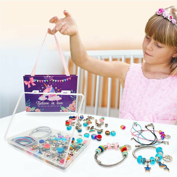 Bracelet Making Kit for Girls Unicorn DIY Jewelry Sets with Beads Charms Bracelets & Necklace String (66PCS & Gift Box)