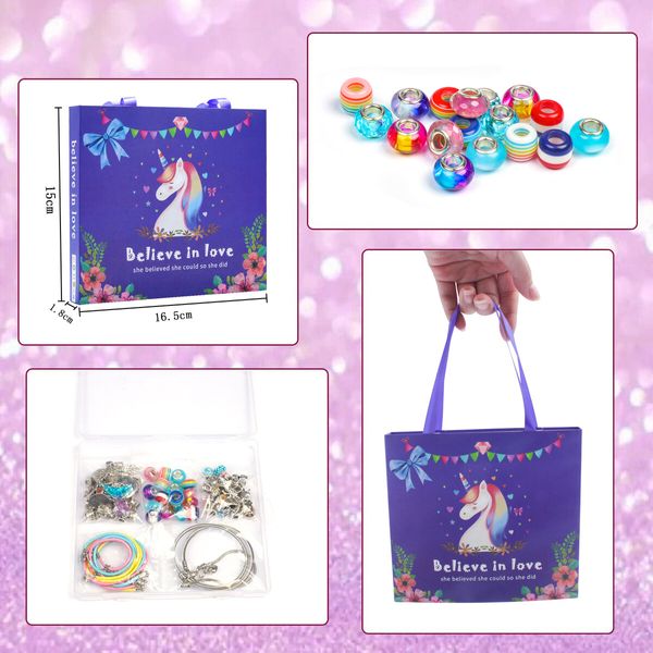 Bracelet Making Kit for Girls Unicorn DIY Jewelry Sets with Beads Charms Bracelets & Necklace String (66PCS & Gift Box)