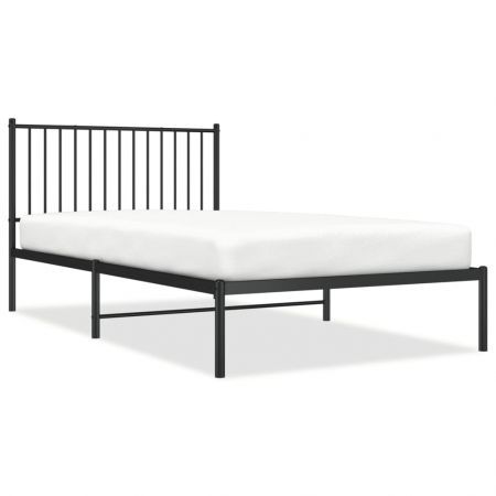 Metal Bed Frame with Headboard Black 107x203 cm