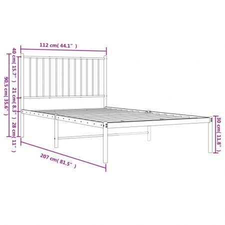 Metal Bed Frame with Headboard Black 107x203 cm