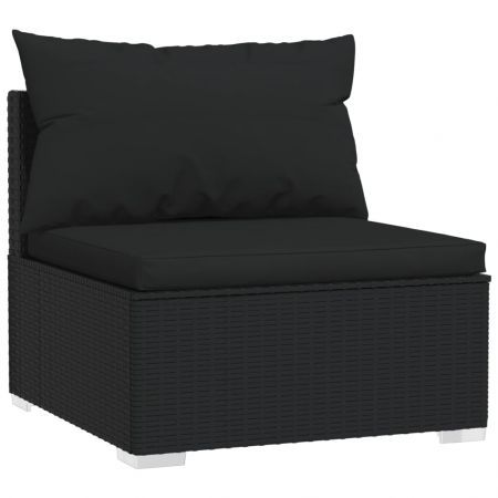 4 Piece Garden Lounge Set with Cushions Black Poly Rattan