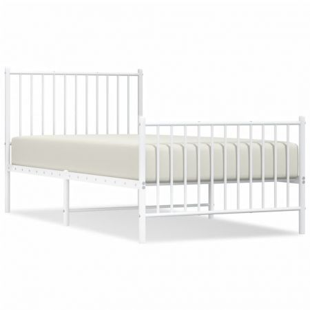 Metal Bed Frame with Headboard and Footboard White 92x187 cm Single