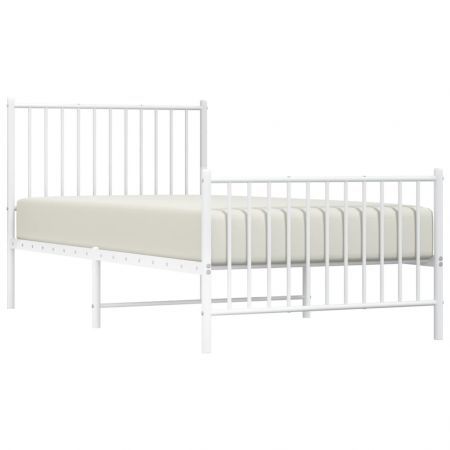 Metal Bed Frame with Headboard and Footboard White 92x187 cm Single