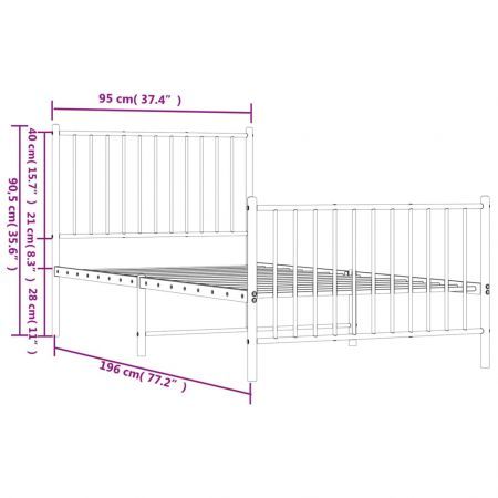 Metal Bed Frame with Headboard and Footboard White 92x187 cm Single