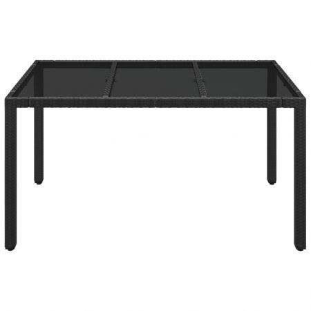 Garden Table with Glass Top Black 150x90x75 cm Poly Rattan