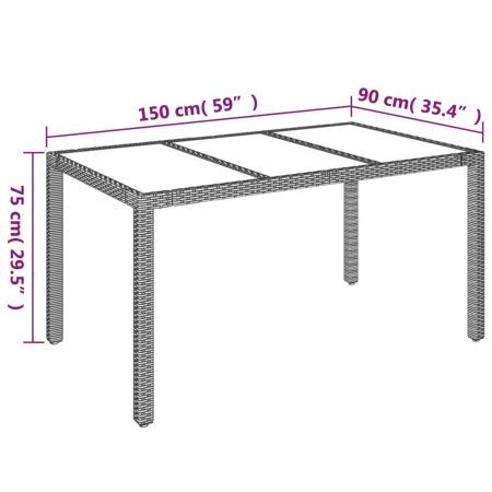 Garden Table with Glass Top Black 150x90x75 cm Poly Rattan