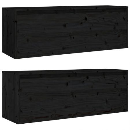 Wall Cabinets 2pcs Black 100x30x35 cm Solid Wood Pine