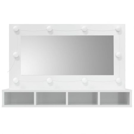 Mirror Cabinet with LED High Gloss White 90x31.5x62 cm