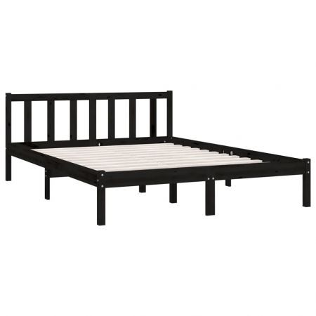 Bed Frame Black Solid Wood Pine 137x187 Double Size