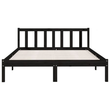 Bed Frame Black Solid Wood Pine 137x187 Double Size