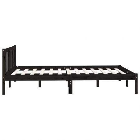 Bed Frame Black Solid Wood Pine 137x187 Double Size