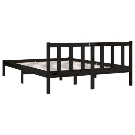 Bed Frame Black Solid Wood Pine 137x187 Double Size