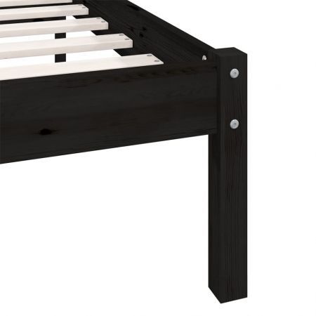 Bed Frame Black Solid Wood Pine 137x187 Double Size