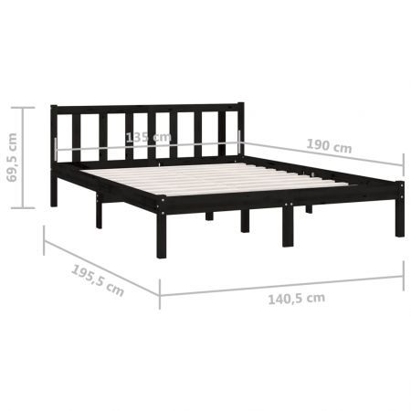 Bed Frame Black Solid Wood Pine 137x187 Double Size