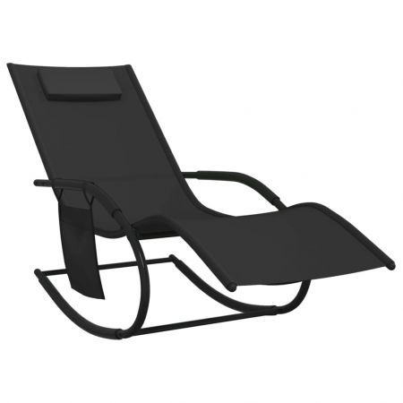 Rocking Sun Lounger Black Steel and Textilene