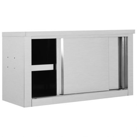 Kitchen Wall Cabinet with Sliding Doors 90x40x50 cm Stainless Steel