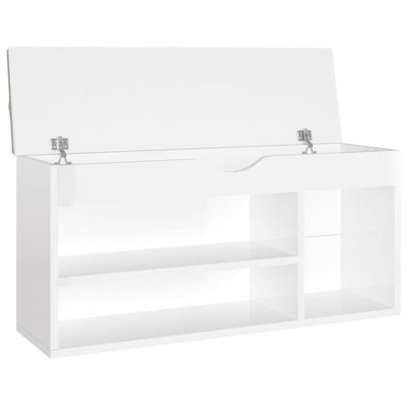 Shoe Bench with Cushion High Gloss White 104x30x49 cm Engineered Wood