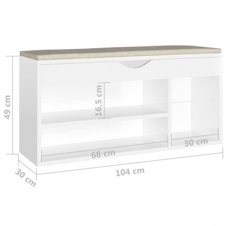 Shoe Bench with Cushion High Gloss White 104x30x49 cm Engineered Wood