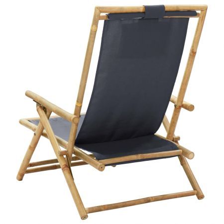 Reclining Relaxing Chair Dark Grey Bamboo and Fabric