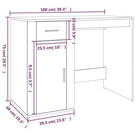 Desk White 100x49x75 cm Engineered Wood