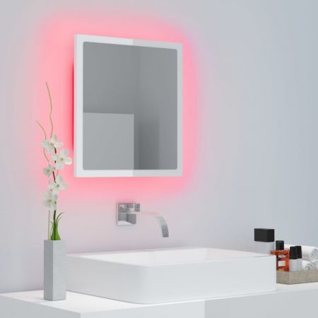 LED Bathroom Mirror High Gloss White 40x8.5x37 cm Acrylic