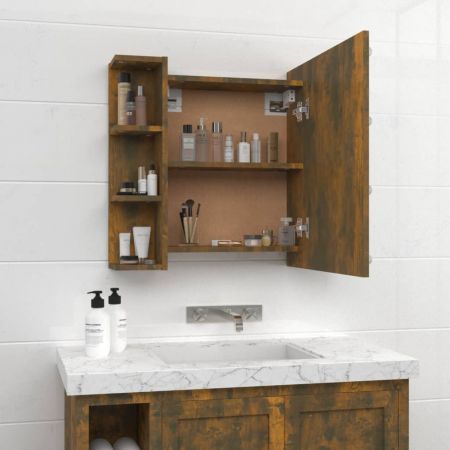 Mirror Cabinet with LED Smoked Oak 70x16.5x60 cm